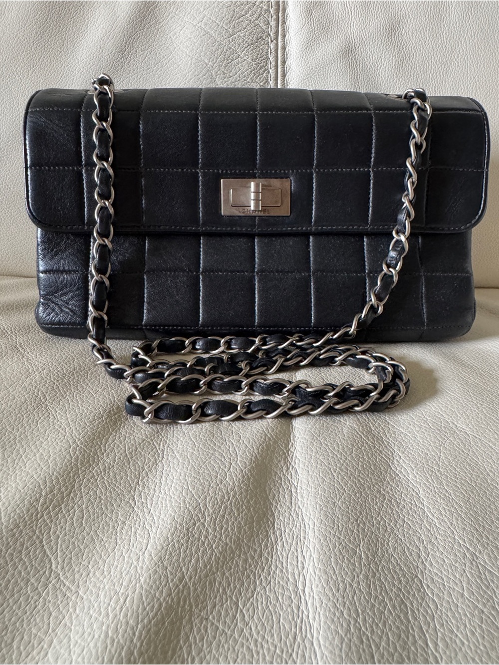 Chanel Chocolate Bar Flap Bag Black Lamb Vintage